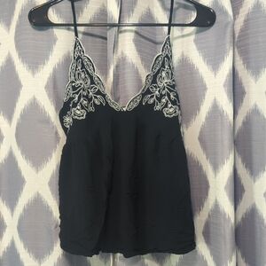 Love on a Hanger Black Camisole with White Embroidery